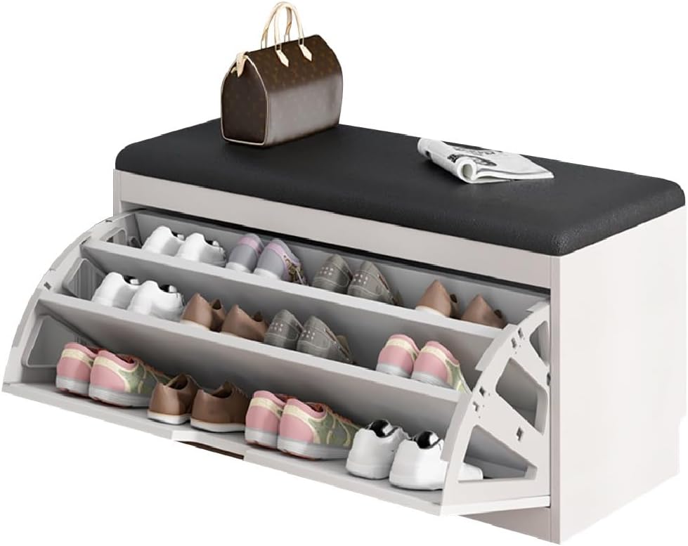 Shoe Storage Cabinet Cabinets Hallway Slim Cupboard Cupboards Hallways Slimline，Slim Shoe Bench with Cushion & Hidden Storage - Space-Saving Flip-Down Cabinet for 8-12 Pairs, Stylish for Hal