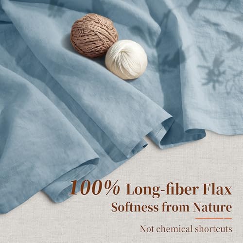 Image of 100% Pure Linen Sheet Set for Hot Sleepers, Breathable Natural Linen Sheets 4pcs, Bedding Set Deep Pocket Up to 16 inch Moisture-Wicking, Softens with Every Wash (Dusty Blue Queen)