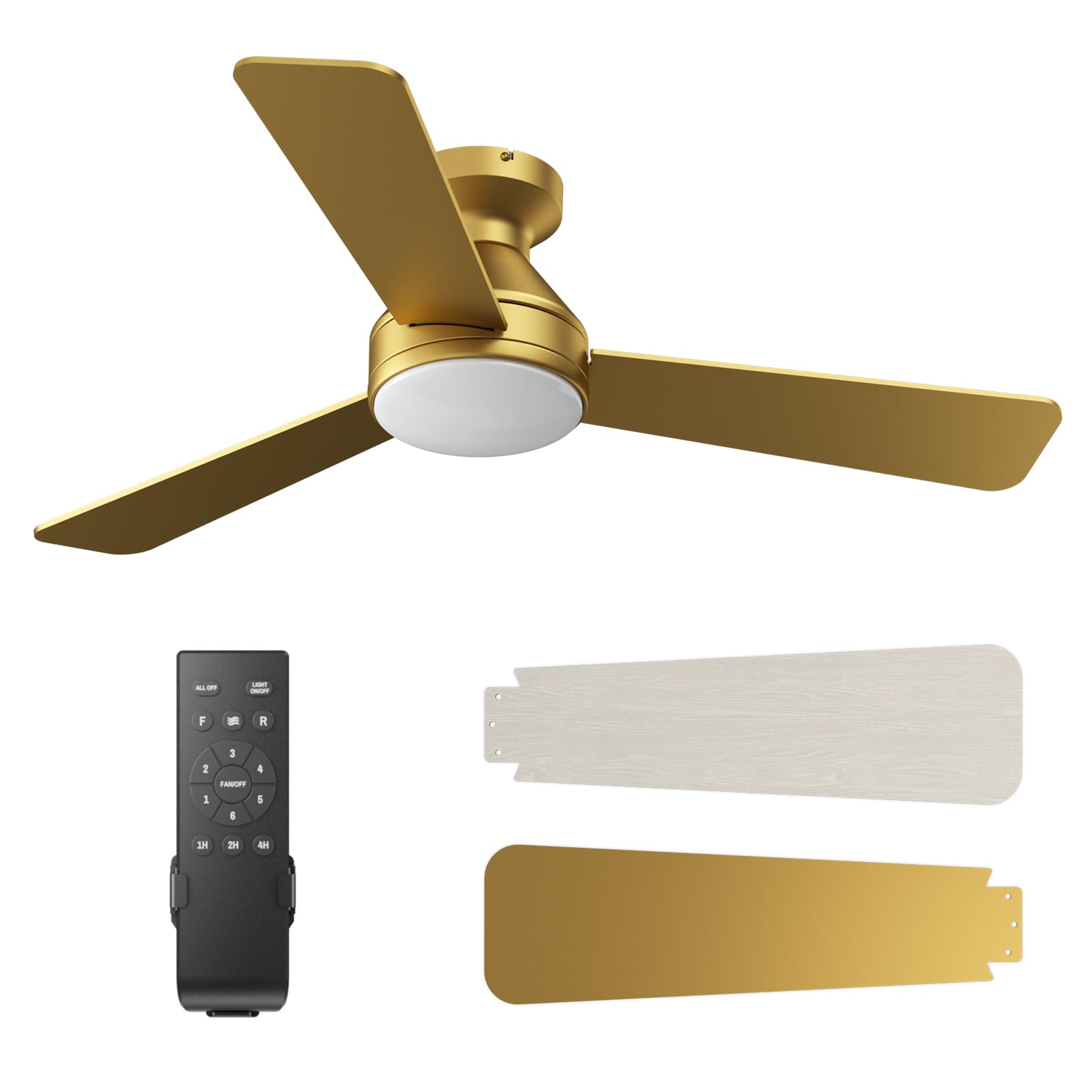 Photo 1 of 42 Inch Ceiling Fans with Lights And Remote, 3CCT/Flush Mount/6 Speed/Gold