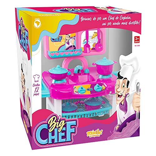Mielle Brinquedos, Coleção Big Chef, Super Fogão com 12 Peças, Rosa e Azul