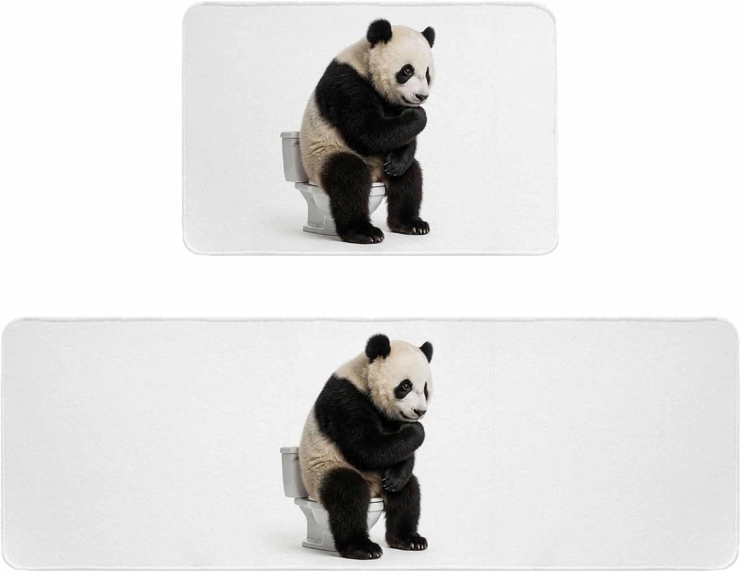 Funny Panda Kitchen Rugs and Mats Set of 2, Non-Slip Kitchen Sink Mat, Cute Art Fun Lovely Animals on Toilets Washable Doormat Bathroom Rugs Runner for Bedroom/Living Room 19.7"x31.5"+19.7"x47.2"