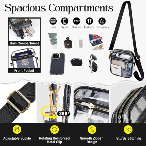 Clear Bag Stadium Approved Crossbody: Bling Purse for Women - Small Concert Bag Under 12x6x123