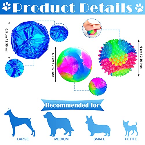 3 Pieces Light Spiny Ball Multi-Color Elastic Flashing Ball Led Glowing Interactive Dog Squeaky Spiky Interactive Toy Bounce-Activated Toy Pet Ball For Dogs And Puppies (Blue, Rainbow) #TOP3