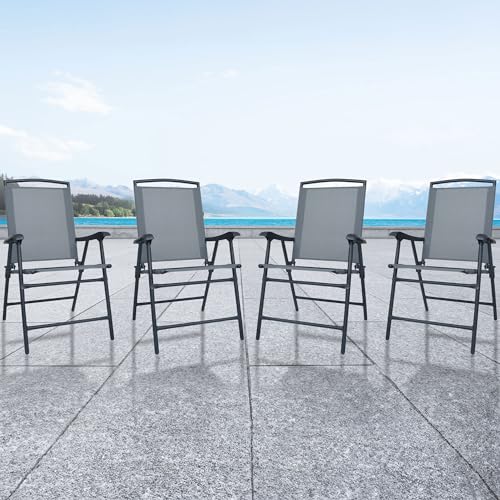 Four Seasons Courtyard 4 X Sunny Isles Outdoor Arm Chairs Foldable Outdoor Patio Seating Steel Frame Sling Fabric Furniture Set thumb #1