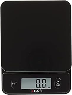 Taylor Glass Top Food Scale with Touch Controls, 11 lb Capacity, Sleek Black Design for Precision Food Measurement in Grams and Ounces