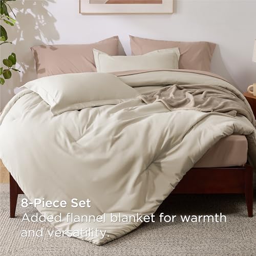 Image of Bedsure Twin Comforter Set Beige, 6 Pieces Prewashed Twin Size Bed in a Bag with Soft Fleece Bed Blanket, Down Alternative Bedding Set for All Seasons, Sheets, Pillowcase & Sham