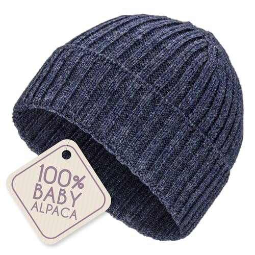 ALPALOVE 100% Baby Alpaca Worsted Beanie Dark Blue – Unisex Luxury Knit Winter Hat | Soft, Warm & Lightweight | Made in Germany