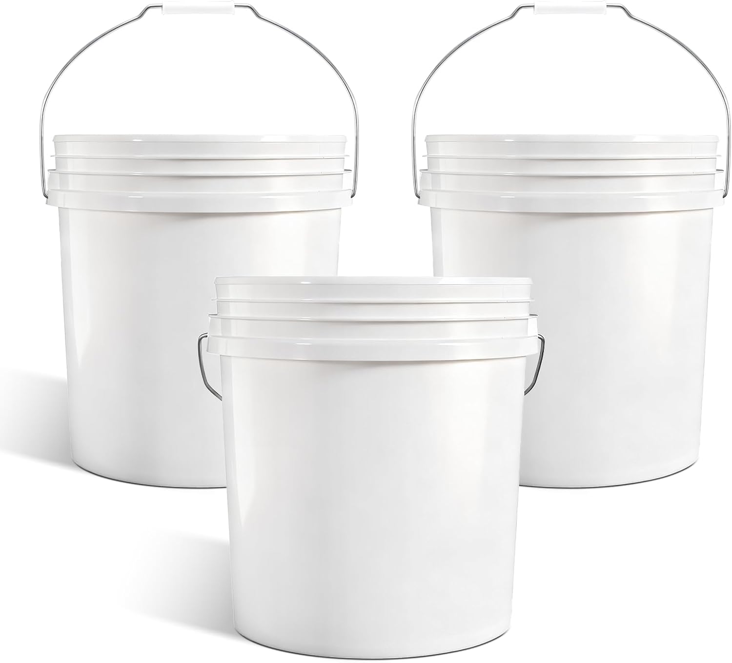 2.5 Gallon Bucket for Cleaning, Small Extra Thick Plastic Bucket with Metal Handle, Food Grade, BPA Free (White, 3 Pack, No Lid)