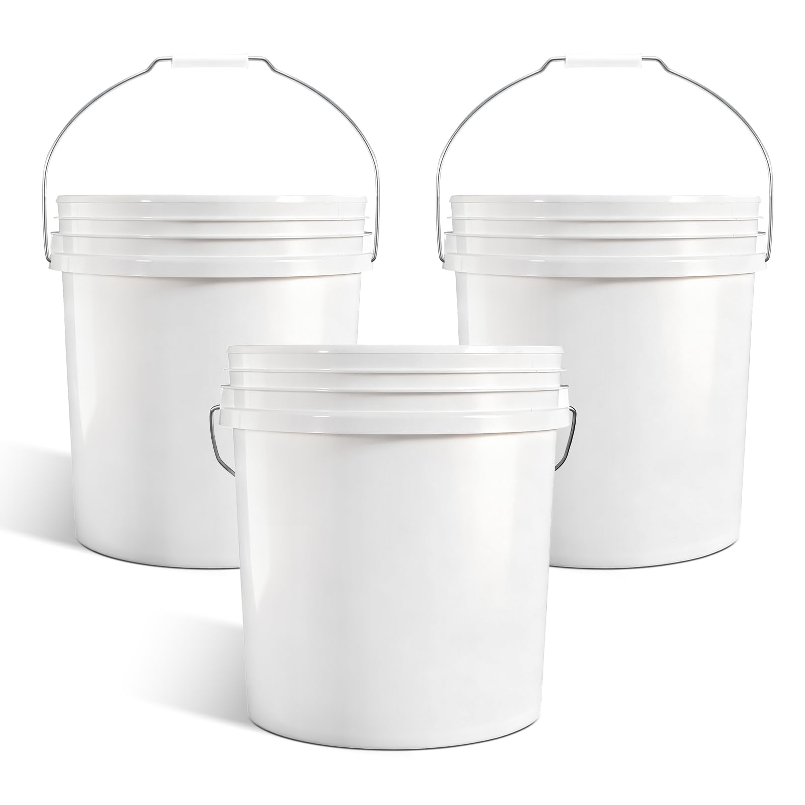 Photo 1 of 2.5 Gallon Bucket for Cleaning, Small Extra Thick Plastic Bucket with Metal Handle, Food Grade, BPA Free (White, 3 Pack, No Lid)