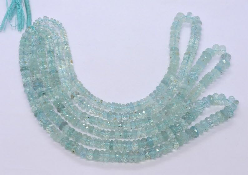 Perles aigue-marine naturelle facettes 5,5-8mm fil création collier bracelet