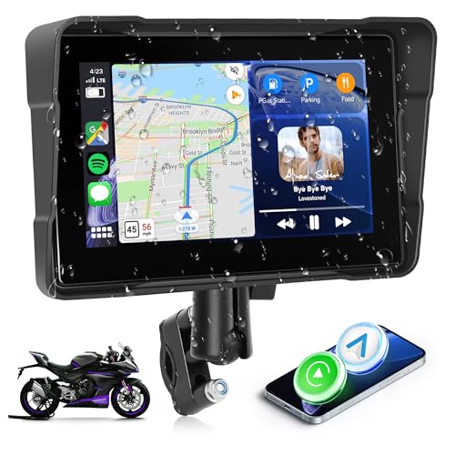 Rimoody Carplay Moto, 7 Pouces Stéréo de Voiture Portable à HD Écran Tactile, IP67 Étanche avec Android Auto Airplay/Android Cast/Bluetooth/EQ/SD/Commande Vocale/AUX/USB