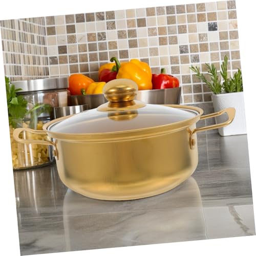 Miniatura 9 de Imikeya Olla Inoxidable Dorada Tapa De Vidrio Compatible Con Inducción Para Sopa Y Estofado Duradera Y Elegante
