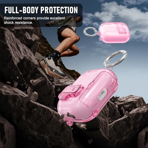 Image of for AirPods Pro 3 Case (2025) with Cleaner Kit, Cute with Lock Clid and Cleaner Kit,[Auto Pop-Up] Soft TPU Clear Cover with Bracket & Dustproof Design for AirPods Pro Case with Keyring(2025)-Pink
