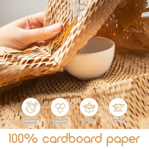 LOMUG Wabenpapier Verpackungsmaterial Füllmaterial, Packpapier Rolle für Umzug und Pakete, Honigwaben Verpackungspapier für Zerbrechliche Gegenstände Geschenkverpackungen (Braunes, 30cm x 50m)
