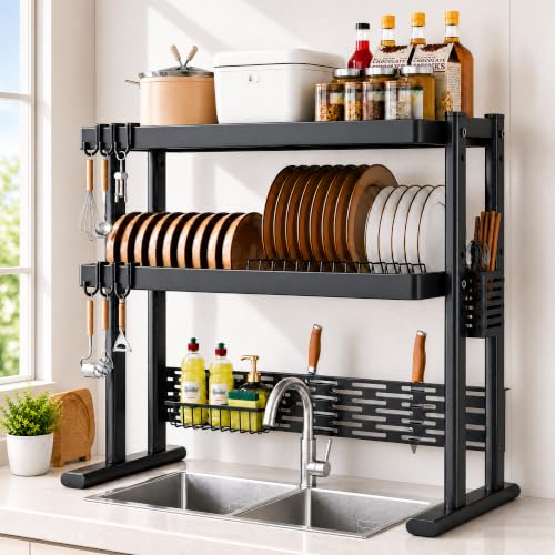 COMFYHOME Over Sink Dish Drying Rack, 2 Layer, Kitchen Sink Dish Rack, for Plates, Bowls & Utensils, Rust-Resistant and Sturdy(80cm*30cm*81cm)