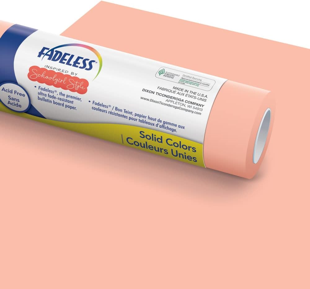 FadelessSchoolgirl Style Bulletin Board Paper, Coral Sugar, 47.25" x 12', 1 Roll