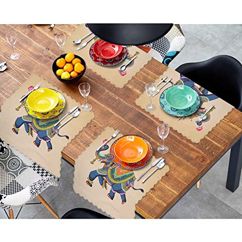 Yibeas TNC4A1098 Elephant With Jockey Cloth Napkins Dinner Table Napkins Traditional Indian Rajasthani Wall Painting Washable Reusable Napkins Set Of 4 Home Holiday Party Wedding 18 X 18 Inch thumb #3