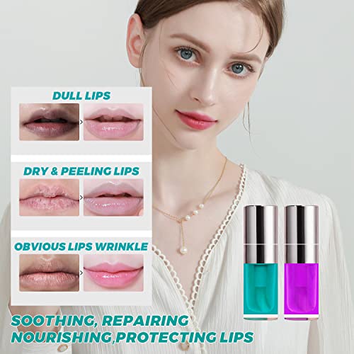 Lip Glow Oil Set, 2 Pcs Comforts Plumping Lip Oil, Refreshes Hydrating Lip Gloss Oil, Non-Sticky Lip Plumper Gloss, Nourishing Lip Oil Tinted Lip Balm Lip Care, Soothes Tinted Lip Oil For Dry Lip (07Mint Blue & 12Lavender) #TOP3