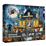 LORKAKO Halloween Puzzle for Adults 1000 Pieces, Haunted House Horror Puzzle, Black Cat Ghost Skull Jigsaw Puzzle, Pumpkin Witch Puzzles 1000 Pieces