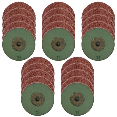 WA GRINDER - WA GRINDER 25PACK - 3" Quick Change Sanding Discs 24#, Resin-Fiber Backing Grinding Discs, Roll Lock Discs for Metal and Wood Rust Paint Removal, Used on Die Grinder, Type R Male (GRIT 24)