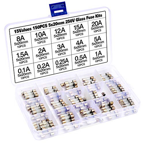 WiMas 150 Pezzi Fusibile a Cartuccia di Vetro, Fusibile Fast-Blow 5x20mm
