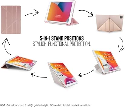 Fogy Ipad (A16) 2025 ile Uyumlu Üçgen Kalem Bölümlü Standlı Uyku Modlu Akıllı Kılıf A3355, Pudra Pembe