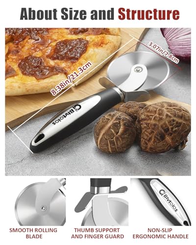 Blvtoios Premium Pizza Cutter, Multi-Purpose Stainless Steel Pizza Cutter Wheel with Non-Slip Soft Touch Handle, Perfect for Cutting Pizza, Dough and Pastry, Dishwasher Safe