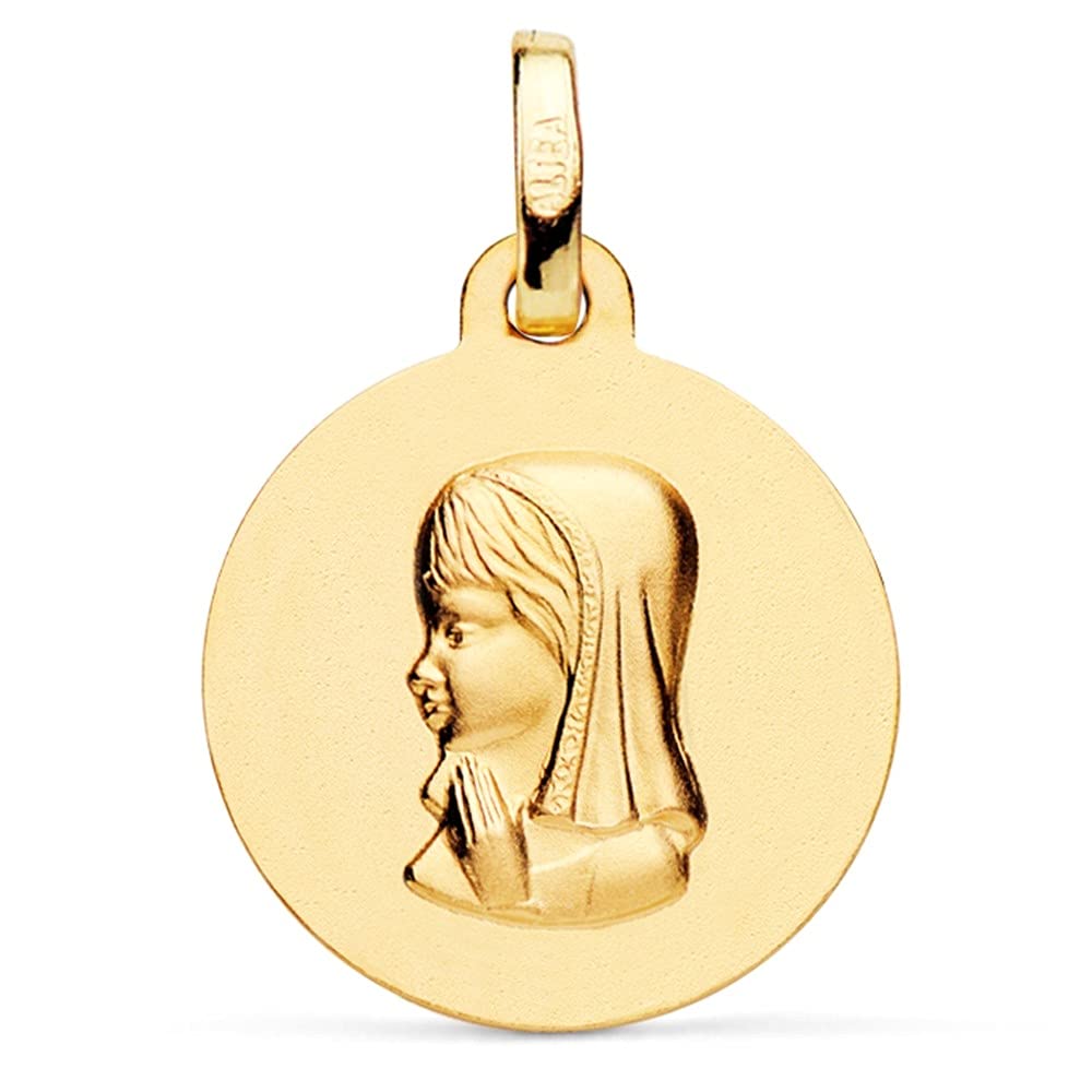 Medalla oro 18k Virgen Niña 16mm. lisa redonda