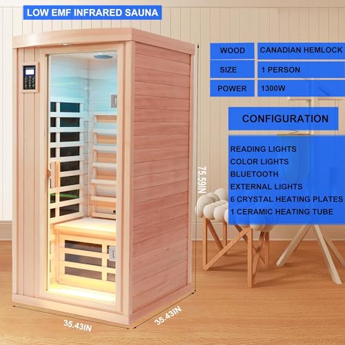 KUNSANA Ceramic Infrared Sauna 1 Person Infrared Sauna Hemlock Wood Saunas