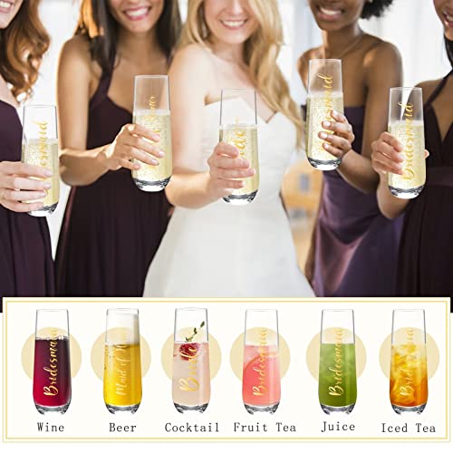 Qooenz Stemless Champagne Flutes For Maid Of Honor, 9.3Oz Champagne Glasses, Durable Mimosa Cocktail Glasses, Proposal Gifts For Bridal Shower Bachelorette Party Wedding Day #TOP4