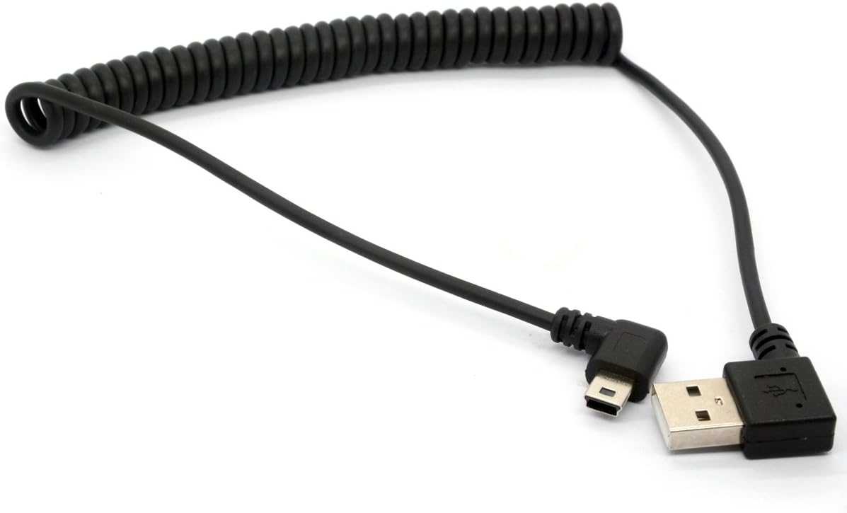 HTGuoji Coiled Mini USB Cable, 90 Degree Spring USB 2.0 to Mini USB Cable Cor...