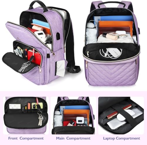 MATEIN Laptop Backpack for Women, Anti Theft 15.6 inch College School Bookbag for Girls with USB Charging Port, Water Resistant Stylish Travel Computer Work Backpack for Nurse, Purple2