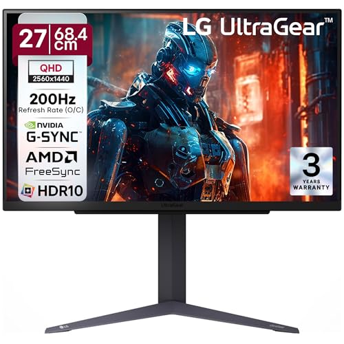 Image of LG 27GS75Q 68.47 cm (27 Inch) Ultragear QHD (2560x1440) IPS Gaming Monitor w / 180Hz (O /C 200Hz), 1ms (GtG), HDR10, NVIDIA G-SYNC Compatible, AMD FreeSync, 2xHDMI, Tilt /Height /Pivot Adjustable (Black)