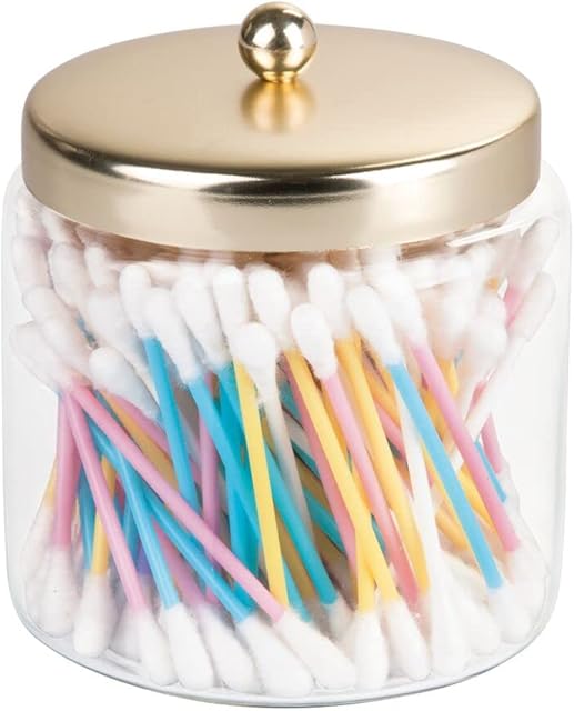 MetroDecor mDesign Cotton Pad Holder - Cotton Bud Holder - Glass Bathroom Jars with Lids - Cotton Bud and Pad Holder - Bathroom Storage jars - Clear