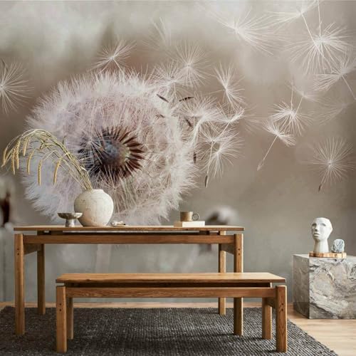 decomonkey Fototapete Pusteblume Natur 350x256 cm Tapete Fototapeten Vlies Tapeten Vliestapete Wandtapete moderne Wand Wandbild Schlafzimmer Wohnzimmer Blumen Löwenzahn Beige Pflanzen Abstrakt