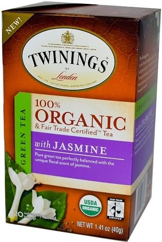 Twinings of London Organic and Fair Trade Certified Jasmine Green Tea Bags, 20 Count (Pack of 1)