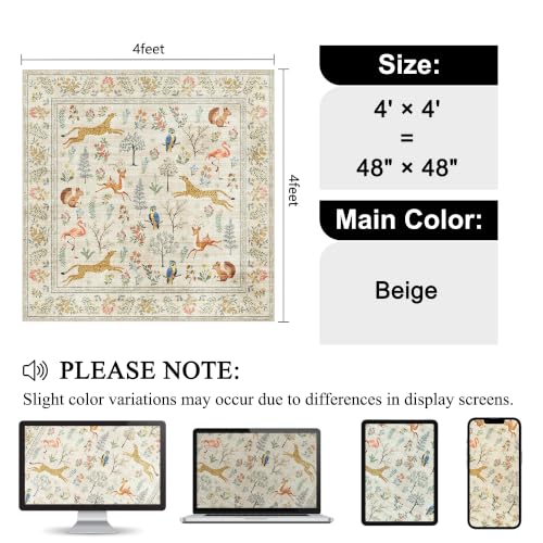 DUKINO 4x4 Square Area Rug for Entryway, Lightweight Animal Print Washable Rug with Non Slip, Non Shedding & Low Pile Soft Indoor Carpet for Kitchen, Bedroom, Home Office, Kids Playroom, Beige - Image 2
