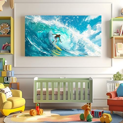Decoration murale ocean flots dynamiques tableau ete surf artistique - 5