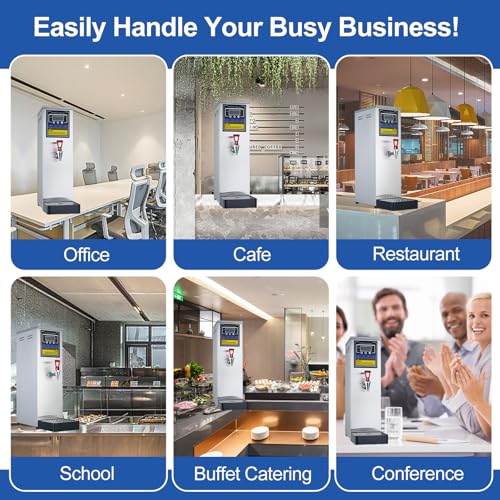 Image of Hot Water Dispenser Commercial Water Boiler Countertop Hot Water Machine Stainless Steel Step-heating Temperature Control 86-212F for Boba Tea Coffee Office Restaurant 1600W, 30L(8GAL) /Hour, Silver