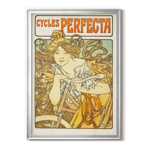 Alphonse Mucha | Cycles Perfecta Lady | Silver Framed Canvas Art | GAL101