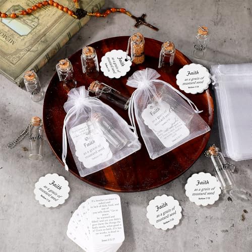 Chuangdi 30 Sets Mustard Seed Gift Mustard Seed Faith Glass Bottle Charms with Card Religious Small Faith Wedding Baptism Inspirational Church Gifts for Women Men by Chuangdi - Used condition - Image 6
