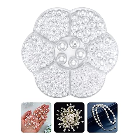1150PCS Pearl Beads, Beads Pearls for Jewellery Making Round White Pearls for Crafting Imitation Pearls Satin Luster for Wedding Party Decoration Jewelry Craft Making Mixed Sizes Cover