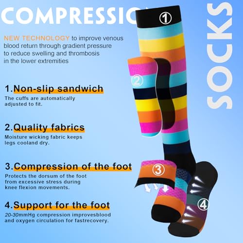 Image of bropite Compression Socks 20-30 mmHg, 6 Pairs Knee-High for Running, Nurse&Travel