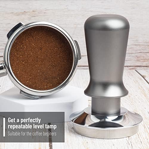 LEUOVE 51mm Espresso Calibrated Tamper Provide 30lbs of Tamp Pressure Get a Level Tamp and Level Puck, Coffee Tamper with Silicone Mat, Stainless Steel Base Aluminium Handle