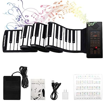 88 Keys Roll Up Piano with Pedal Upgraded Numeric Portable Piano Sticker Keyboard for Kids Beginner