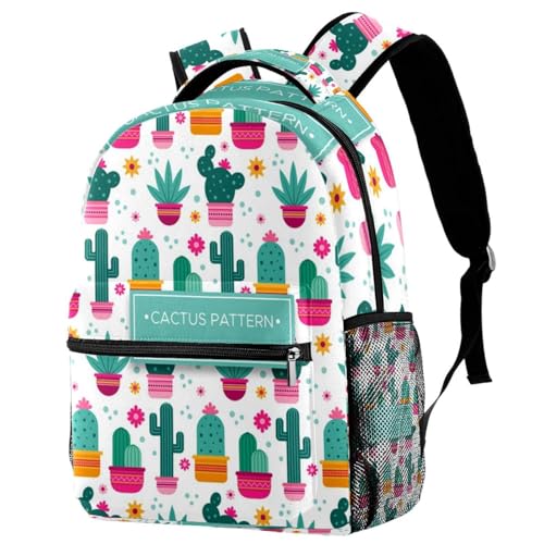 Sac à dos d'école motif cactus coloré pour ados et enfants - Cartable mixte 40cm