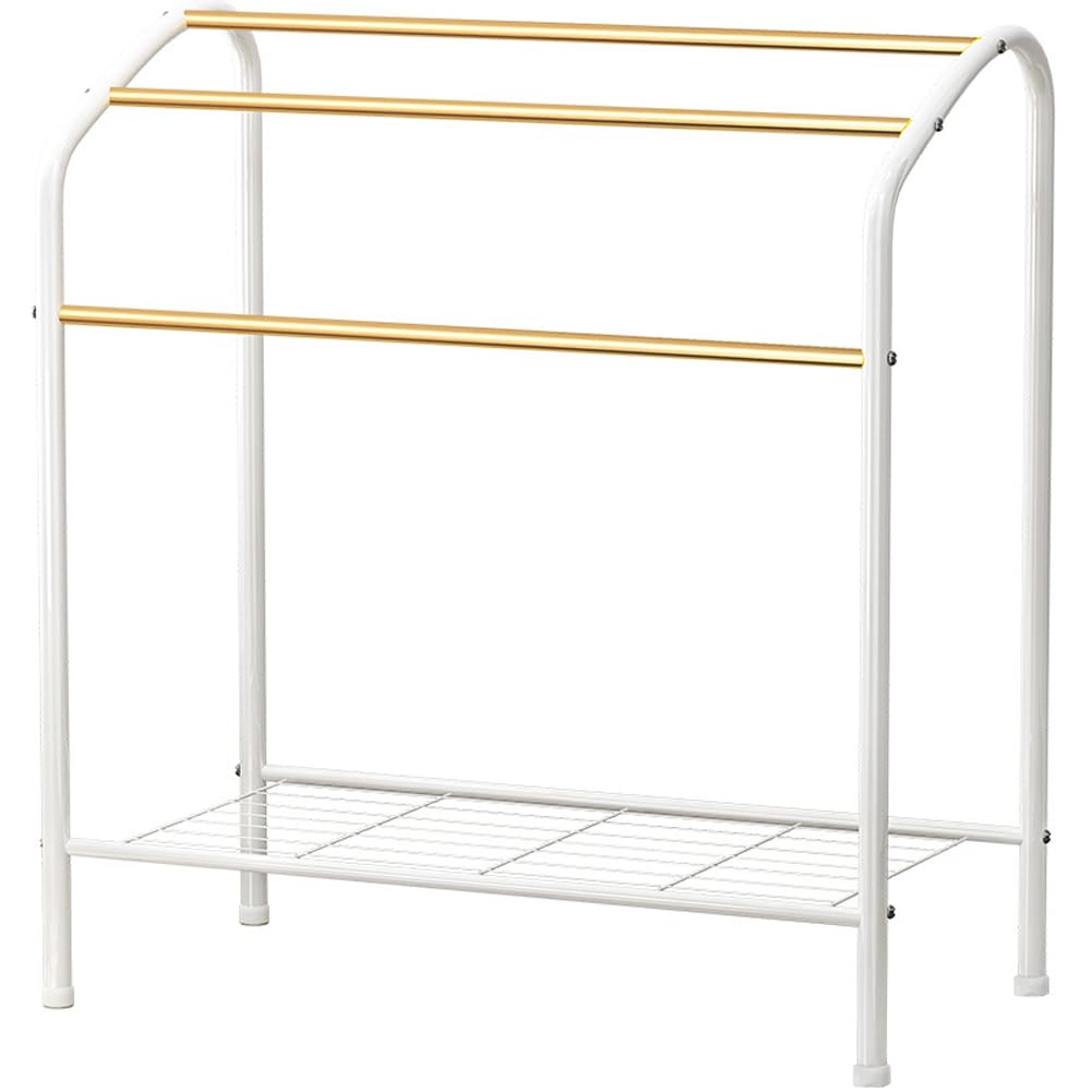 30" Free Standing Towel Rack, 3 Tier Alloy Steel Stand with Bottom Shelf, Blanket Drying and Display Rack for Oversized Bath Towels Bathroom Accessories, Next to Tub or Shower 2