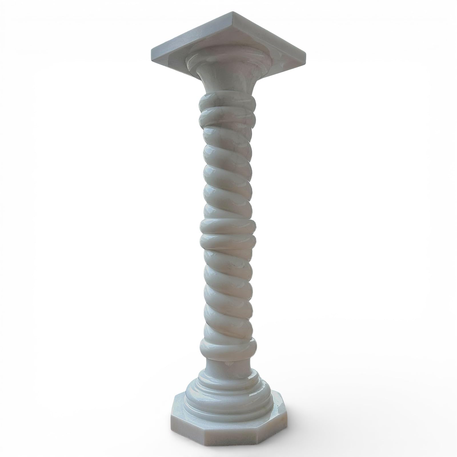 Columna de mármol blanco Carrara con cuerpo retorcido Arte Design Escultura Capitello H 100 cm