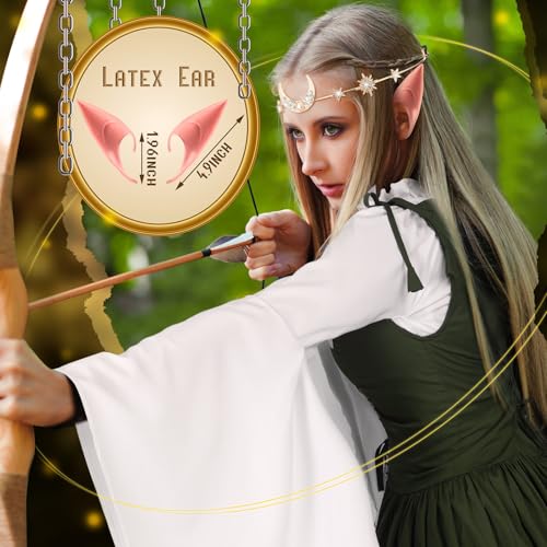 Image of Bonuci 6 Pcs Medieval Renaissance Fairy Costume Women Halloween Elf Cosplay Outfits Victorian Dress Elf Ears Fairy Headpiece