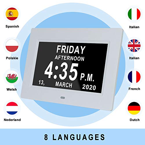 Johnziny 7 Inch Digital Clock With Date Day Of Week-12 Alarm Options With Auto-Dim,Large Non-Abbreviated Day&Month Memory Loss Clock For Seniors,Dementia,Impaired Vision #TOP3